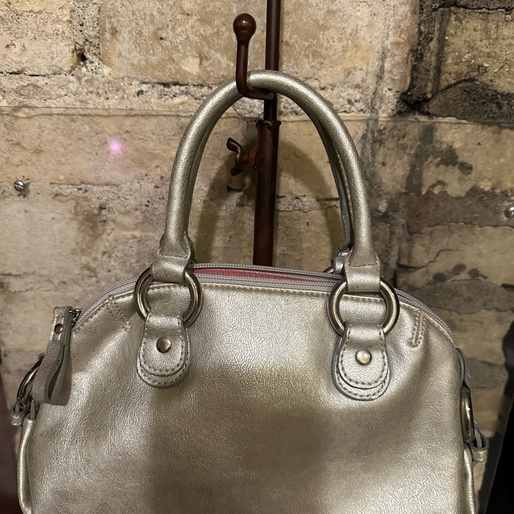 Tommy Hilfiger Metallic Brushed Silver Satchel Handbag - Picture 3 of 10